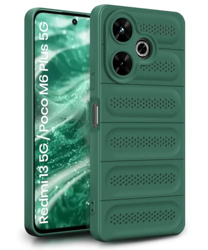 Image of WOW IMAGINE Ultimate Silicone Back Cover Case for Mi Redmi 13 5G | Poco M6 Plus 5G | Heat Dissipation Thin Soft TPU | 360 Camera Protection | Breathable Cooling Holes - Forest Green