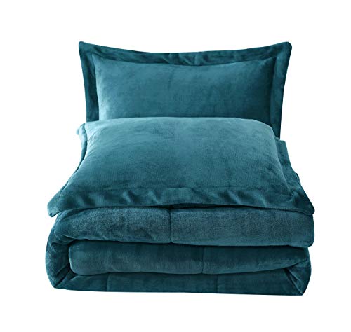 Chezmoi Collection 3-piece Micromink Sherpa Reversible Down Alternative Comforter Set (King, Teal)