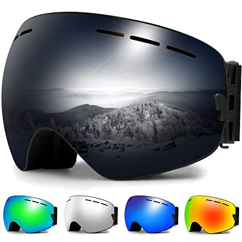 Zerhunt Skibrille, Snowboard-Schutzbrillen mit Anti-Nebel,UV-Schutz,Winddicht Skibrille für Wintersportarten, Skifahren, Skaten, Damen,Herren,Brillenträger(Schwarz)