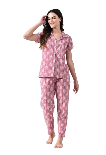 Women;s Cotton Printed Night Wear Top and Bottom Night Suit Set