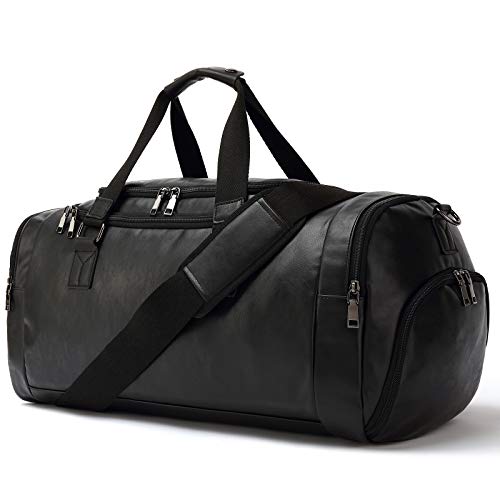 Travel Duffel Bag Leather with Shoe Compartment for Overnight Business Carry on Bag