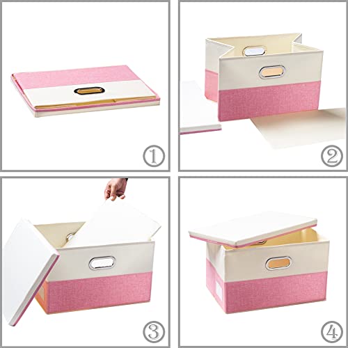 Image of PRANDOM Collapsible Storage Bin with Lid [3-Pack] Fabric Foldable Storage Box Organizer Container Basket Cube with Cover for Home Bedroom Closet Office Nursery Pink&Cream(14.9x9.8x9.8)