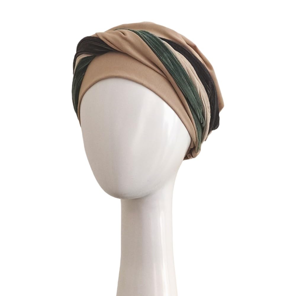 CAREBELL Turbante Elegance Velvet per chemioterapia. Tessuto in cotone. Alopecia e perdita di capelli, beige, Taglia unica