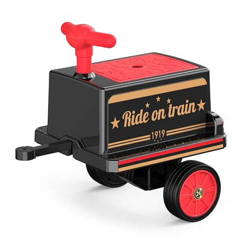Train Carriage for ANPABO 12V Ride on Train, with Storage Space, Smooth Handle & Vintage Decals Design, Red