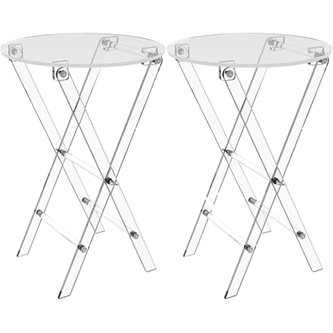 KSacry Acrylic Folding Table Round Tray Drink Table 2PCS -23" High TV Dinner Table, Folding Coffee Table for Living Room, Bed Room, TV Dinner Table with Easy Assembly Cover