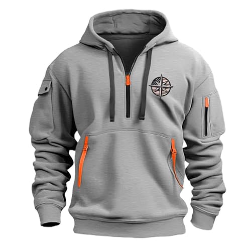Fall Winter Quarter Zip Hoodie Men Pullover Tactical Sweatshirt Vintage Long Sleeve Casual Hoodies with Pockets