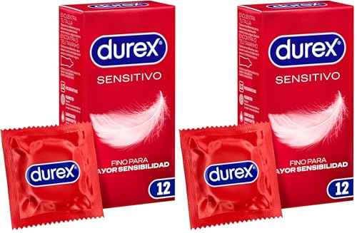 Durex Preservativos Sensitivo Suave, Fino para Mayor Sensibilidad, 12 condones (Paquete de 2)