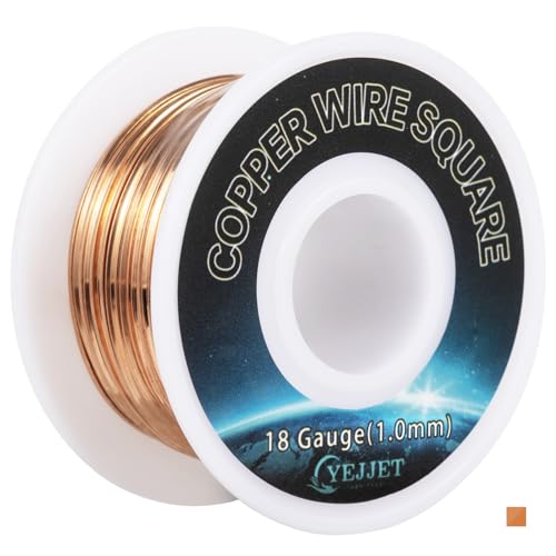 YEJJET Square Copper Wire - 18 Gauge, 99.9% Pure Soft Copper, 30 Ft