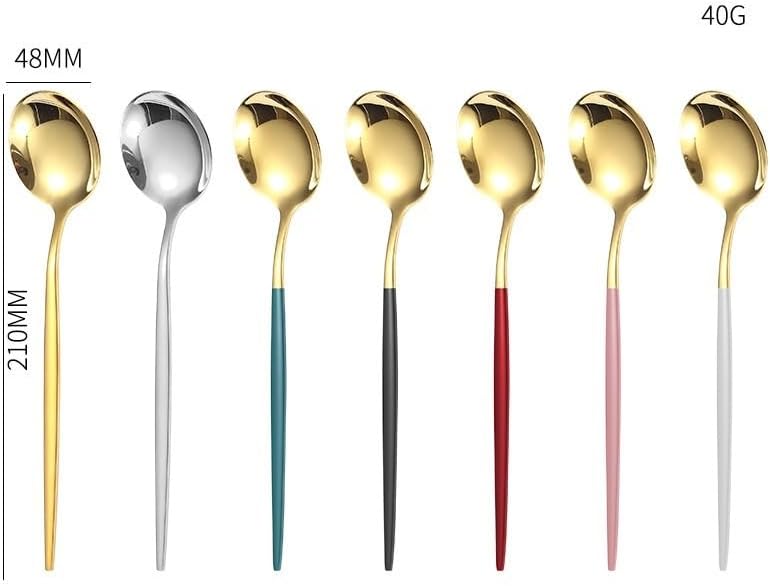 Silverware Flatware Set, 1/4/6/8/10/12 Pieces Stainless Steel Portuguese Spoons Long Handle Mixing Spoon Dessert Spoon Creative Household Spoon(Gold,12Pcs)