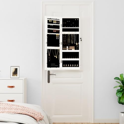 Armario para joyas blanco con espejo interior iluminado de pared 3