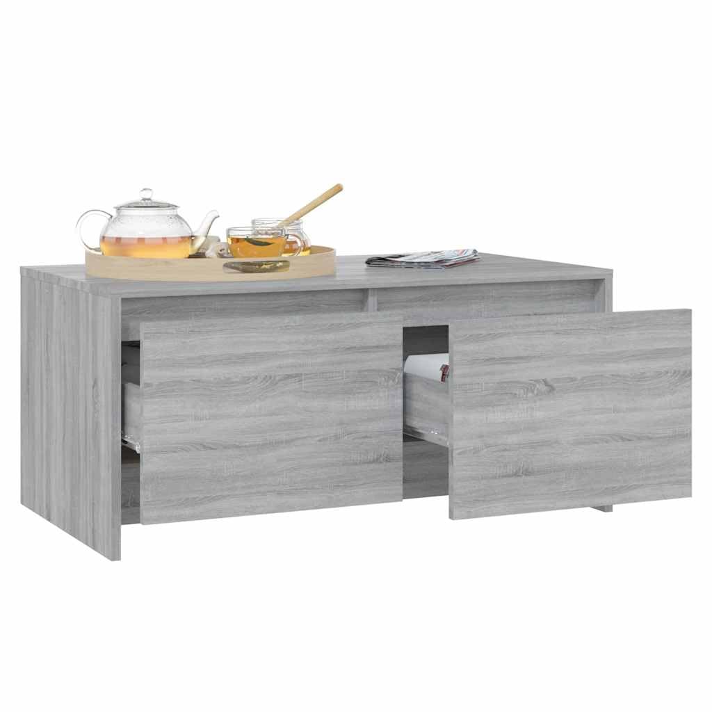Mesa de centro Sonoma gris 90 x 50 x 41,5 cm, madera de diseño moderno, con 2 cajones, para salón, dormitorio, pasillo