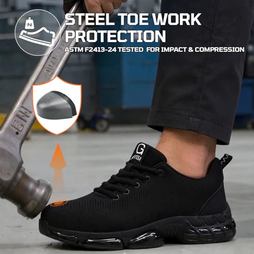 Image of Steel Toe Shoes for Men Lightweight Safety Work Shoes with Kevlar Puncture Resistant Midsole Comfortable Low Top Work Shoes for Warehouse Factory Light Construction