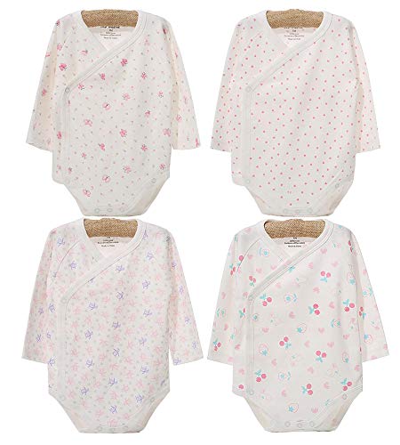 Infant Baby Boys Girls Long Sleeves Kimono Onesies Cotton Side Snap Bodysuit Pack of Fall Winter Baby Clothes (0-3 Months)