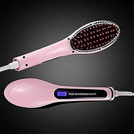 Ofix New Fast Hair Straightener HQT Comb Brush with LCD display &Temperature Control for Professional Saloon at Home (Pink Color)