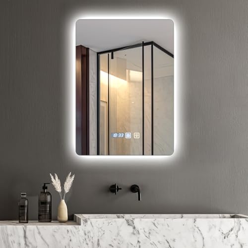 wowspeed Bathroom Mirror with LED Light, Square 50 * 70cm 3 Colors Dimmable Wall Mounted Multifunction Smart Bathroom Mirror with LED Light, Anti-Fog, 120° Beam Angle (Square) - Cosy Home Interiors wowspeed Bathroom Mirror with LED Light, Square 50 * 70cm 3 Colors Dimmable Wall Mounted Multifunction Smart Bathroom Mirror with LED Light, Anti-Fog, 120° Beam Angle (Square)