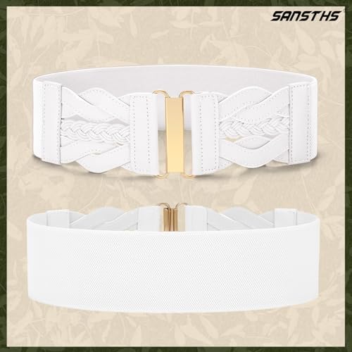 SANSTHS Vintage Stretchy Belt for Women, Womens Wide Elastic Belts for Dresses Coats, Fashion Womens Belts with Gold Buckle