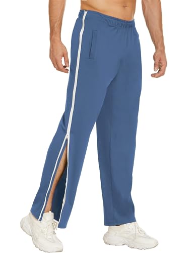 PINSPARK Jogginghose Herren Lange Atmungsaktiv Sporthose Yogahose Freizeithose Seitlicher Reißverschluss Split Hose mit Tachen Grau Blau XL