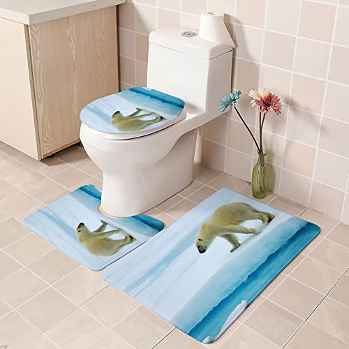 BOJTAN 3 Teilig Badematte Set Weißer Eisbär 3D Badematten Set rutschfest, Badezimmerteppich,U-förmiger WC-Vorleger,WC…