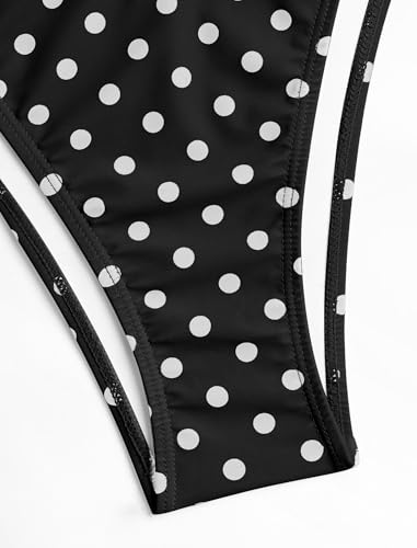 Image of ZAFUL Women's Polka Dot Bikini Set Double Layer Halter Swimsuit Colorblock Side Tie 2 Piece Bathing Suit