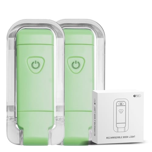 Image of EGWASER Book Light for Reading in Bed, USB Rechargeable Clip on Book Lights, 3 Brightness Adjustable Dimmable Bookmark Light for Eye-Protection, Reading Lamp for Bookworms, Travel (2-Pack Green)