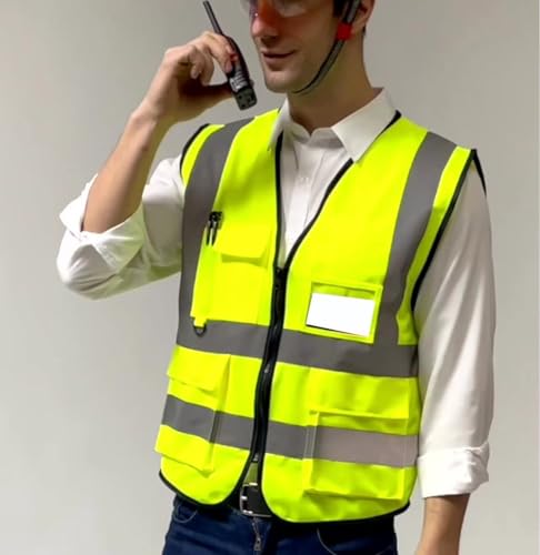 Throohills Coletes de segurança com bolso de malha respirável refletiva de alta visibilidade com zíp