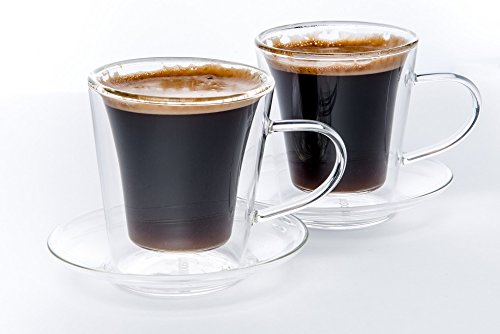 Maxxo Dubbelwandige glazen, lungo, 2 x 220 ml, thermische koffieglazen met zwevend effect, duurzame koffieglazen