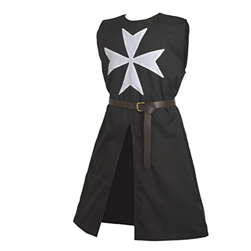 Blessume Knight Tunic Medieval Cosplay Costume With Maltese Cross, Black, One Size #TOP3