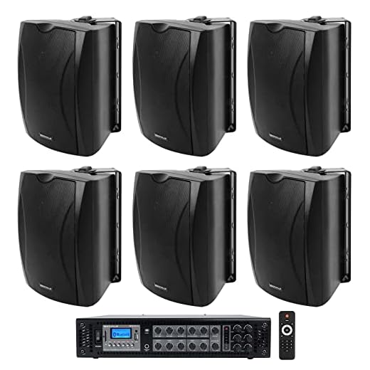 Rockville (6) Black 5.25" Commercial Wall Speakers+Receiver for Restaurant/Office/Cafe/Bar