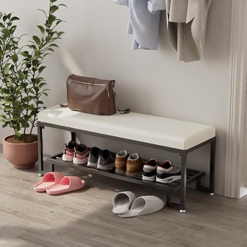 Banc à chaussures rembourré en métal noir pour entrée et couloir