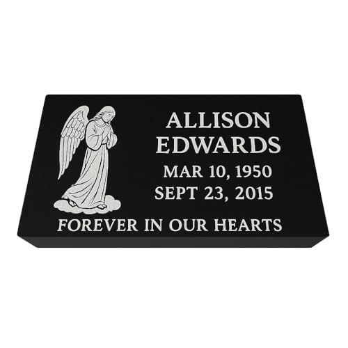 SHINCEL Flat Headstone Grave Marker 24 x 12 x 3- Black Granite Headstone for Grave, Cemetery or Garden - Solid Natural Stone, Custom Tombstone for Cemetery, Outdoor Memorial Stone, Grass Level Marker