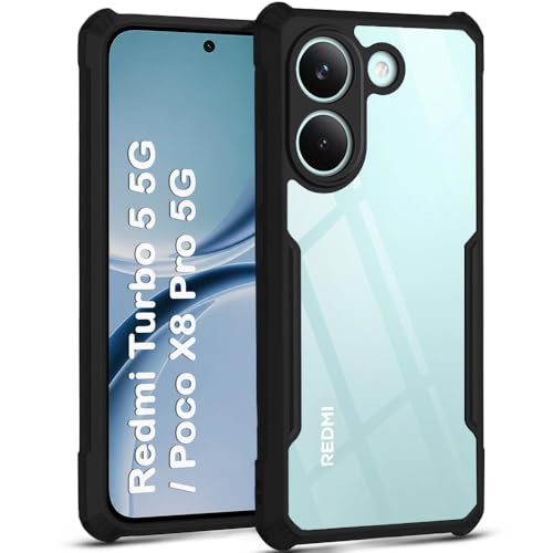 Image of TheGiftKart Shockproof Crystal Clear Back Cover Case for Mi Redmi Turbo 5 5G / Poco X8 Pro 5G | 360 Degree Protection | Protective Design | Transparent Back Cover Case (PC & TPU, Black Bumper)