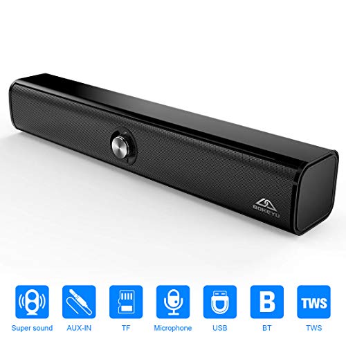 BOKEYU Bluetooth 5.0 Computer Speakers Soundbar 15 Inches 2X10W Strong Bass Built-in Subwoofers