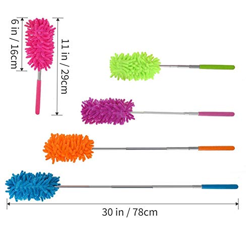 Fochutech Car Duster Handle Chenille Retractable Lint Wax Free Home Washable Dusting Telescoping Pole Exterior Interior Mitt Brush Mini (Pink) #TOP6