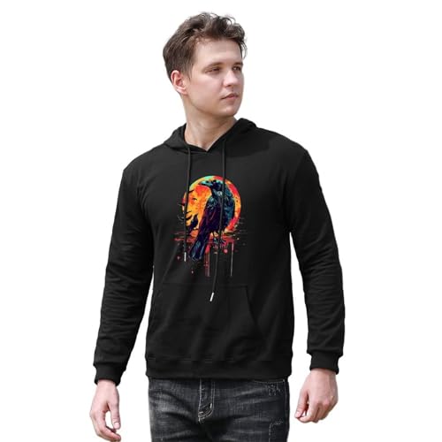 Watercolor Raven Moon Crow Unisex Casual Hoodies Long Sleeve Lightweight Pullover Tops Loose Sweatshirt with Pocket4