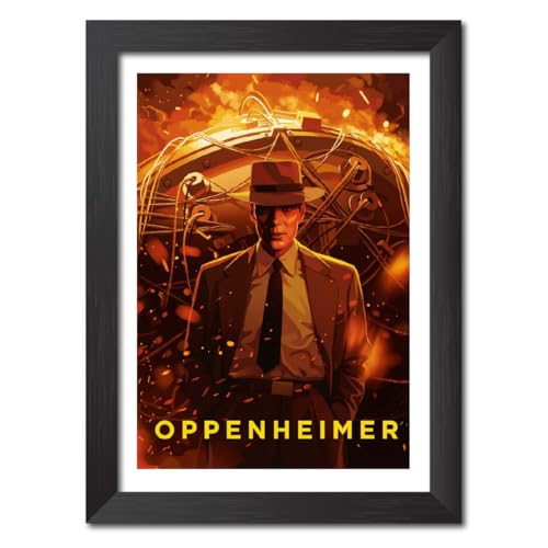 Image of TenorArts Oppenheimer Poster Hollywood Movie Posters Vector Art Photo Frame Painting With Dark Wooden Texture (12inches x 9inches)
