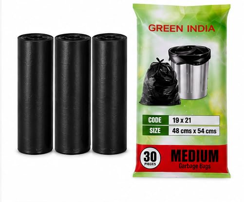 SR Green India Medium Garbage Bags| 48 x 54 cm(19 x 21 Inch | Heavy Duty Black Disposable Trash Bags (Black, Pack of 3 rolls (90 pieces))-image-39