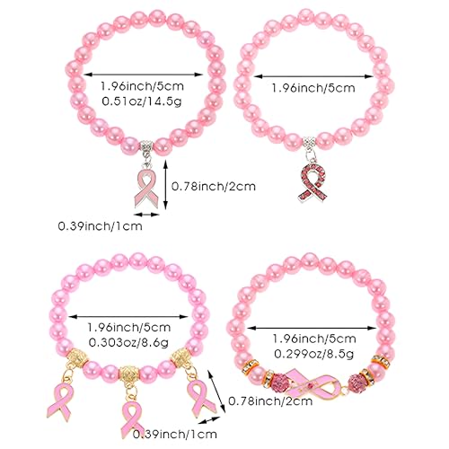 Breast Cancer Awareness Bracelets Pink Ribbon Charm Beads Bracelet for Women Encouragement Breast Cancer Jewelry4