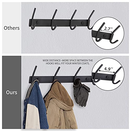 Scunda Coat Rack Wall Mount With 4 Hooks, Stainless Steel Coat Hooks, Heavy Duty Wall Hooks For Hanging, 2-Pack Wall Mount Coat Hanger For Bathroom, Mudroom, Kitchen, Entrayway(Matte Black, 17 Inch) #TOP2