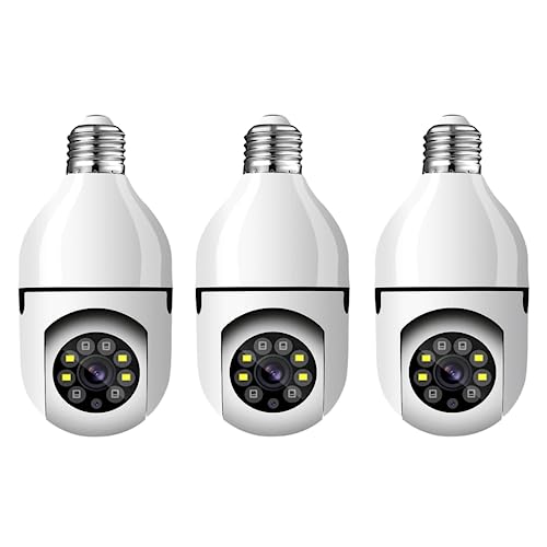 KIT 3 Câmeras de Segurança Câmera Lâmpada 2022 Câmera Espiã WiFi, 1080P Câmera de Base E27 com Visão