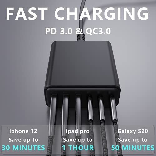 Usb C Fast Charger, Sacrack 100W Gan Compact 6 Port Usb C Charging Station, Portable Usb C Wall Charger Adapter 3 Usb C And 3 Qc Usb A For All Ipad Iphone 14 13 12 11 Pro Max Pixel Note Galaxy #TOP4