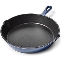 Sur La Table Enameled Cast Iron Skillet 10" Frying Pan for Searing, Sauteing & Baking, Oven to 500F, Induction Compatible, Durable Nonstick Interior, Even Heat Distribution, Light Blue