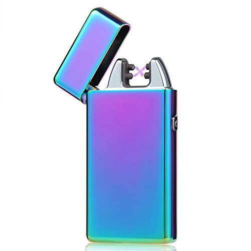 Kivors USB Rechargeable Windproof Arc Lighter Flameless Electronic Arc Lighter Double Arc Pulse Cigarette Metal Lighter (Chameleon)