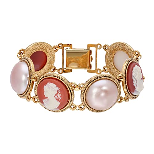 Rosabella Raspberry Peach Faux Pearl Round Carnelian Ivory Cameo Clasp