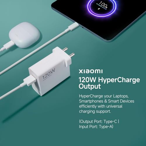 Image of 120W Charger for Xiaomi Smartphones - Hyper Charge Adapter with 6A Cable, Fast Charging for Xiaomi Mobile & Mi Laptop - Universal Compatibility by DiHines (White)