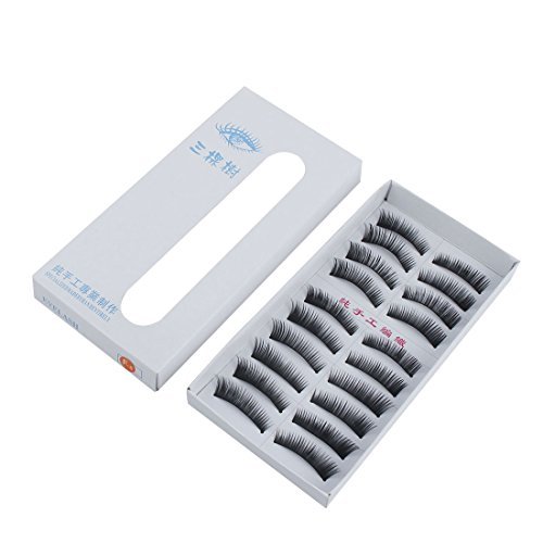 DealMux senhoras Fibras Sintéticas cílios postiços feitos à mão grossos longos cílios Maquiagem Tool F8 Preto