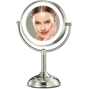 Professional 8.5″ Large Lighted Makeup Mirror Updated with 3 Color Lights, 1X/10X Magnifying Swivel Vanity Mirror with 50 Premium LED Lights, Brightness Dimmable Cosmetic Mirror, Senior Pearl Nickel
