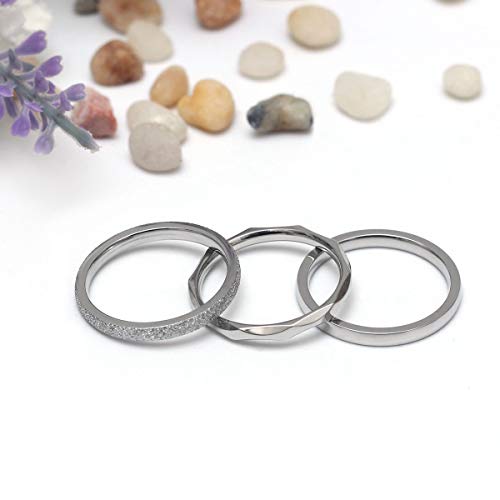 2MM Stainless Steel rings Women’s Stackable Eternity Ring Band Engagement Wedding Ring Set Silver/Rose gold Tone 3 PCS3