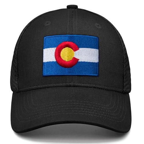 Image of Adjustable State Flag Trucker Hat Mesh Baseball Cap with Embroidered Patch for Men Women