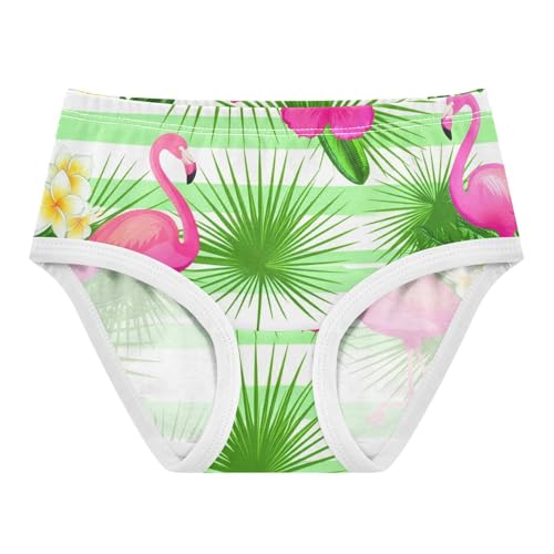 Girls Underwear Toddler 2t Cotton Little Girl Panties Bright Undies Kids Briefs Tropical Pink Flamingo Green Stripe - Main Image