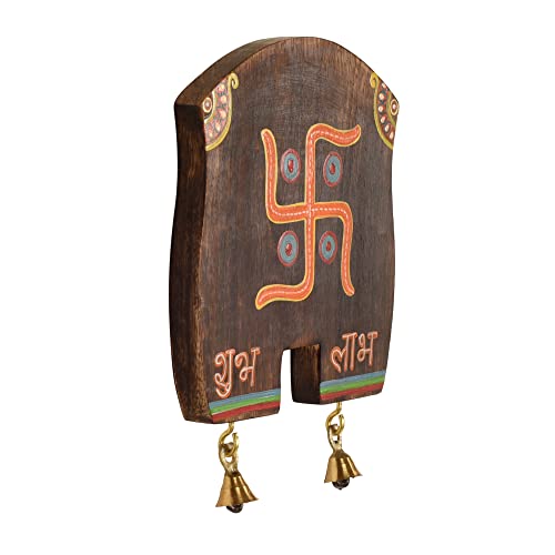 Image of AAKRITI ART CREATIONS Handcrafted 'Swastika' Hanging Board, Abstract Art Wooden Wall Hanging Panel Set of 1, Brown Wall | Matte Finish Wooden | Home Decor for Living Room, Entrance, Office